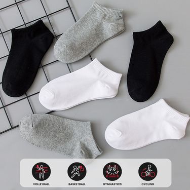 Men's Breathable Cotton Sports Socks - No Show, Anti-Slip, Moisture-Wicking & Odor Control For Running, Gym & Daily Wear (White/Black/Silver)_voghion.com
