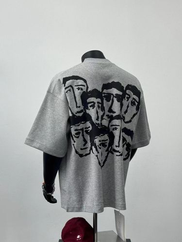 Men's Cotton Grey Short Sleeve T-Shirt Printed Top Bottom Shirt_voghion.com