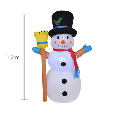 Christmas inflatable air model 1.2 meters Christmas snowman hand broom rotating lights luminous decoration layout scene_voghion.com