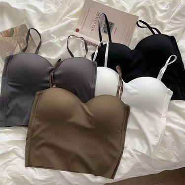 Strapless Women's Camisole Integrated Vest Bra Outer Wear Gathered Beauty Back Seamless Ice Silk Top Fixed Chest Pad_voghion.com