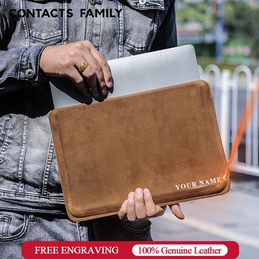 ONTACTS FAMILY Laptop Sleeve Case For Mch Mz 14 А2442 А2779 Cow Leather Book Pro Air 13 М1 HP Dell Cover Bag_voghion.com