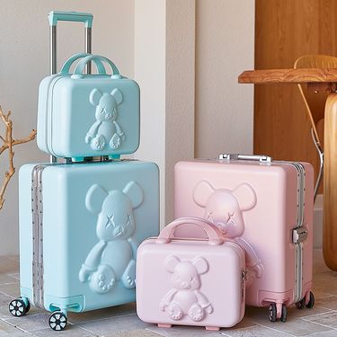 Cute 3D Violent Bear Children's Luggage Aluminum Frame Trolley 18 inch Small Password Mounted Hard Box_viptrois.com
