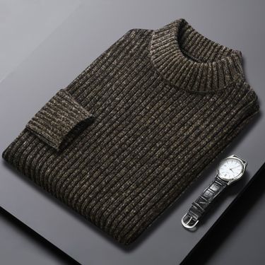 Men's Clothing knitted thickened thick needle sweater for middle aged and young men half turtleneck chenille mink warm stretch sweater for men_voghion.com