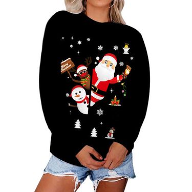 2023 Spring New Women's Digital Long Sleeve Sweatshirt Pullover Round Neck Loose Casual Christmas Print_voghion.com