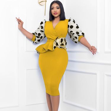 Women's Clothing Elegant Mesh Splicing V-neck Hip Cover Dress_voghion.com