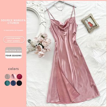 Women's Sleepwears Ice Silk Sexy Sleeveless Suspender Nightdress Simple Thin Simulated Silk Home Clothes Sexy Backless Nightdress_voghion.com