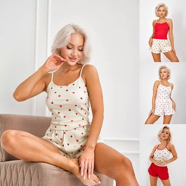 Women's Pajamas Set Two-piece Set, Printed Love, Suspenders, Shorts, Casual Set, Loungewear_voghion.com