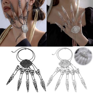 Mens Running Punk Gothic Exaggerated Mittens Bracelet Halloween Tapered Tassel Nails Back Chain Rubber San Valentin Regalos_voghion.com