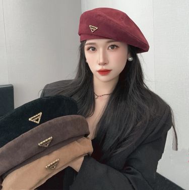 Autumn and winter new inverted triangle matte suede retro beret Ankora red skin white painter hat_voghion.com