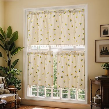 Sunflower Embroidered Farmhouse Curtain – Water-Resistant Short Door & Window Curtain For Kitchen, Living Room, Bedroom_voghion.com