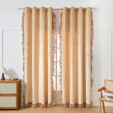 Velvet Thermal Curtains – Modern Scalloped Blackout Drapes With Metal Grommets For Living Room & Bedroom (Light Filtering, Wrinkle-Resistant)_voghion.com