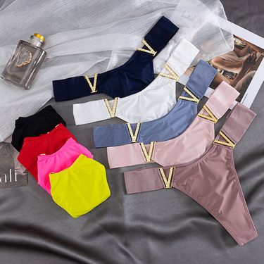 Women's clothing New seamless ice silk panties with V shaped waist and hot diamonds One piece pure cotton crotch breathable _voghion.com