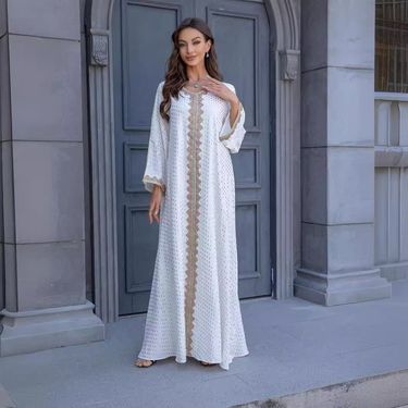 Women's Clothing Muslim Robe Gold Stamping Simple Lace Slim Dubai Women's Dress_voghion.com
