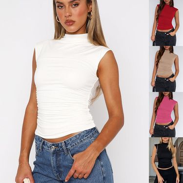 Women's Slim Fit Sleeveless Mock Neck Vest - Stretchy Modal Blend Fabric - Streetwear Chic - Summer Casual & Sexy Outfits_voghion.com
