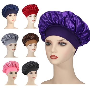 Satin Nightcap Hair Care Bath Hat Wide-brimmed Thin High-elastic Chemotherapy Ladies Hair Care Hat Satin Beauty_voghion.com