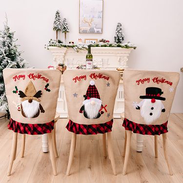 Home & Garden new Christmas decorations chair cover red and black plaid side Christmas season forest Old Man cartoon chair cover_voghion.com
