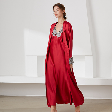 Women's clothing mid-length suspender jacket two-piece set imitation silk sexy and comfortable pajamas home wear set_voghion.com