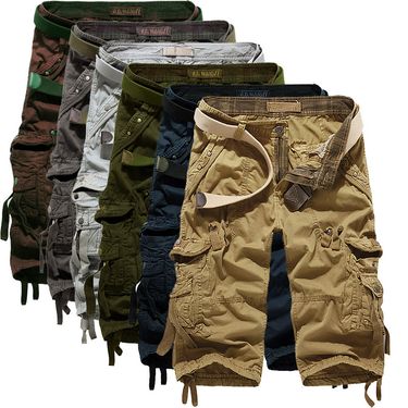 Man's Clothing Men's Baggy Multi-pocket Cargo Pants Washed Capri Pants 7 Point Pants Baggy Cotton_voghion.com