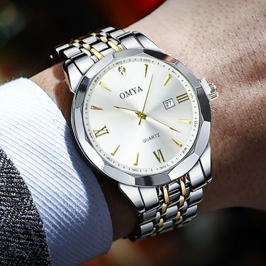 OMYA Men's Waterproof Quartz Watch 3ATM Stainless Steel Calendar Sports Watch Best Seller_voghion.com