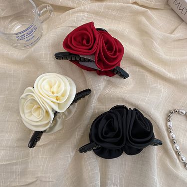 Romantic French Rose Blossom Claw Women's High Grade Korean Shark Pan Hair Back Head Spoon Clip Headwear_voghion.com