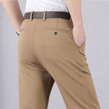Summer Men's Clothing Trousers Solid Color Thin Thick High Waisted Stretch Breathable Business Casual Long Pants_voghion.com
