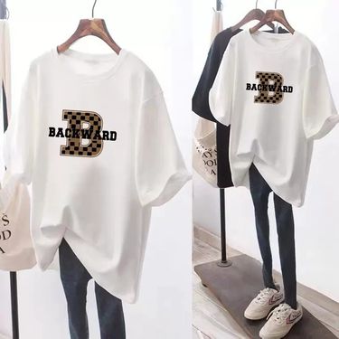 Women's Clothing Letter White Short-sleeved T-shirt Women's Large Version Loose Student Medium Long Top_ecoleips.com