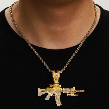 Hot Selling New Diamond Studded Gun Style Alloy Simulation AK Weapon Model Hip-hop Men's Necklace Jewelry_voghion.com