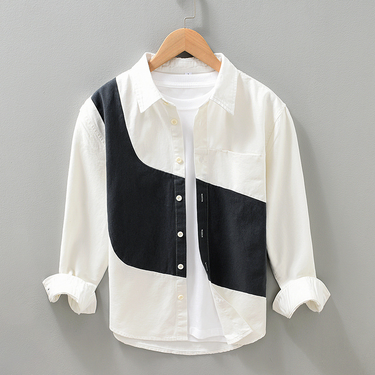 2024 splicing long-sleeved shirt men's spring and autumn inch shirt men's youth loose design casual shirt jacket_voghion.com