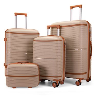 4-Piece Set Lightweight Durable PP Suitcase Luggage With Spinner Wheels, Anti-Burst Zipper, Stylish Striped Design For Travel_voghion.com