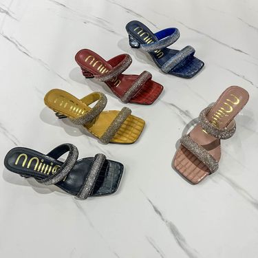 Women Slippers Women Ballet Flats New High Heel Sandals Outdoor Wear Women S Slippers Rhinestone Internet Celebrity Large Size One Strap Square Toe_voghion.com