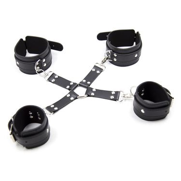BDSM Leather Bondage Hand And Foot Binding Leather Simple Cross Handcuffs And Leg Shackles Female Equipment Health Care Products_voghion.com