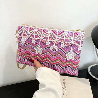 Korean Style Fashion Color-Block Niche Straw For Women New Woven Envelope Bag Exquisite Sweet Beach Clutch_voghion.com