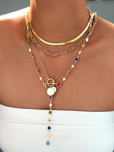 Three Quarters Of Elegant And Gorgeous Retro Fashionable Women's Multi-layered Necklaces, Snake Bone Chain Necklaces, Y-shaped Long Necklaces, Multi-l_voghion.com