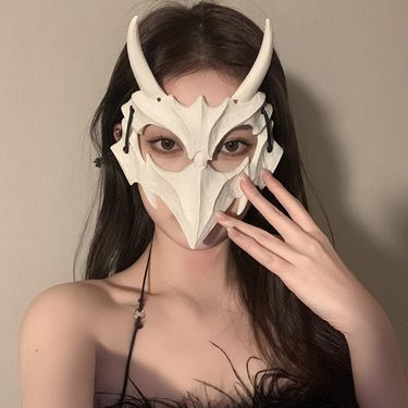 2D Dragon God Yaksha Halloween Cosplay Costume Half-Face Mask Mouth Cover_voghion.com
