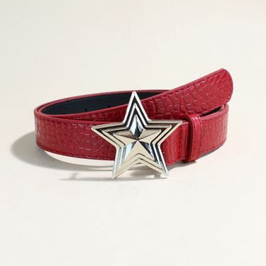 Crocodile Pattern High Grade Red Belt For Women Decorative Skirt With Casual Style Five Pointed Star Personalized Belt_voghion.com