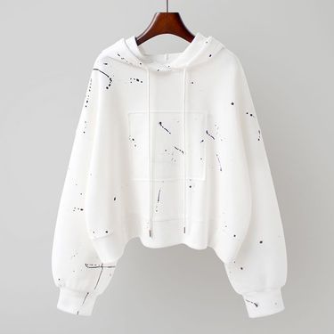Women's Clothing autumn new hooded long sleeved sweatshirt for women Korean style short loose fashion irregular printed pullover top_voghion.com