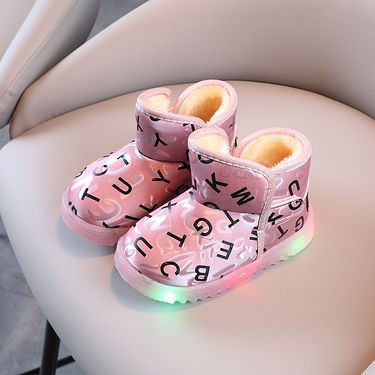 2022 Autumn and Winter Velvet Thickened Snow Boots Girls Cotton Shoes Baby Warm Boots Luminous Shoes Wear-Resistant Boots Baby Shoes_voghion.com