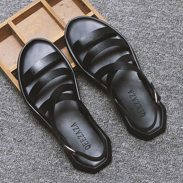 Summer New Roman Sandals Versatile Men's Casual Leather Beach Shoes Korean Edition British Trendy Flat Bottom_voghion.com