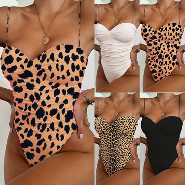 Popular women's one-piece swimsuit leopard print one-piece bikini set_voghion.com