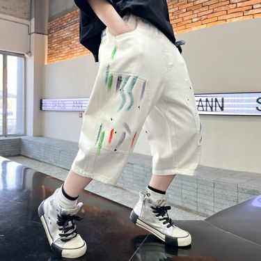 Boys' Shorts 2024 New Children's Thin Street Bombing denim capris Summer Loose Casual Pants for Outwear_voghion.com