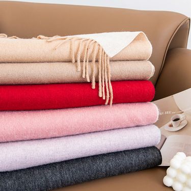 Wool solid color scarf for women's winter luxury 2024 new tassel scarf, neck protection, warm Korean version versatile_voghion.com