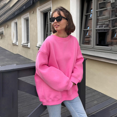 Crew Neck Loose Sweater Women's 2025 Autumn And Winter Street Solid Color Oversize Fleece Pullover Sweater_voghion.com
