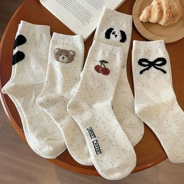 Women's & Men's Cotton Crew Socks With Bow Knots & Cute Animal Prints - Soft, Breathable & Comfortable For All Seasons Color Dot Socks_voghion.com