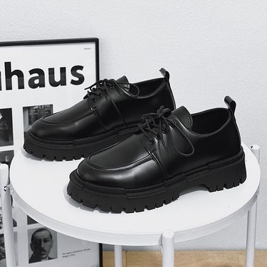 MOSSHARKLO Men's Casual Leather Shoes - Low Cut Breathable PU Sneakers With Rubber Sole For Daily Wear (Black)_voghion.com