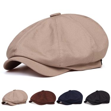 Solid color cotton beret duckbill cap women's fashionable and casual octagonal curved brim sun hat for men's style_voghion.com