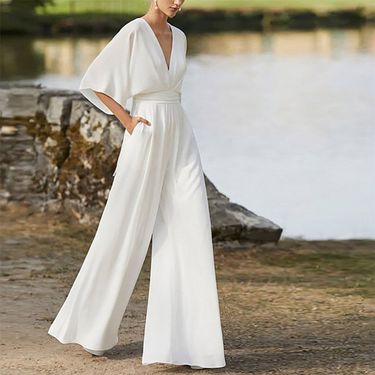 Women's Dress Jumpsuit Hot Sale Deep V High Waist Wide Leg Pants_viptrois.com