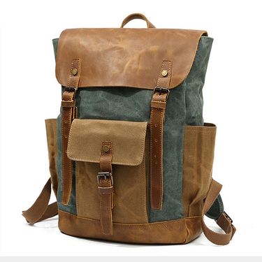 Travel Men Oil Wax Canvas Outdoor Leather Backpackage_voghion.com