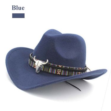 New Arrivals Ethnic Style Fashion Chic Unisex Solid Color Jazz Hat With Bull Shaped Decor Western Cowboy Hats_voghion.com