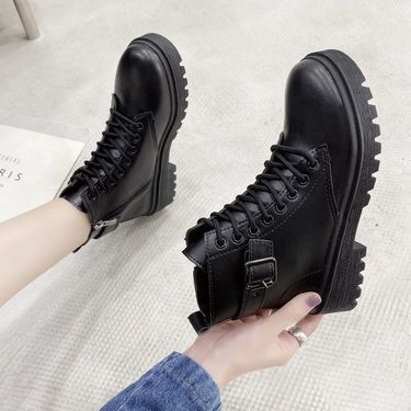 Fashion Casual Platform Lace-up Martin 2024 New Women's Thick Sole Black Boots_voghion.com