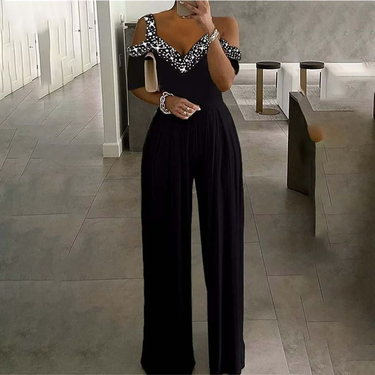 Women's wide-leg waist one-piece dress printed jumpsuit_voghion.com